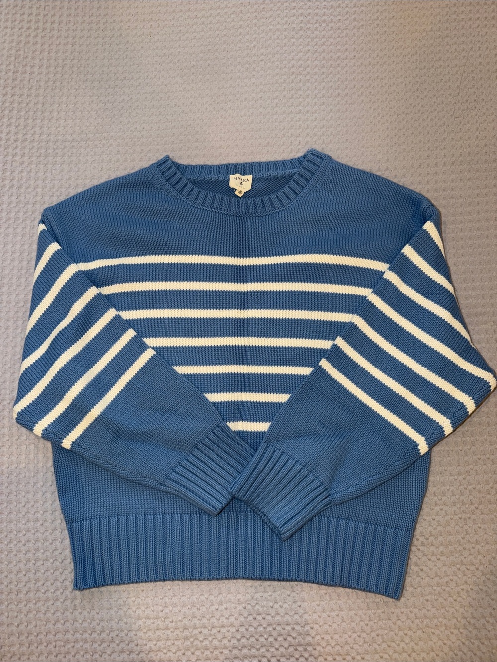 Marea Blue and White Striped Crewneck Sweater